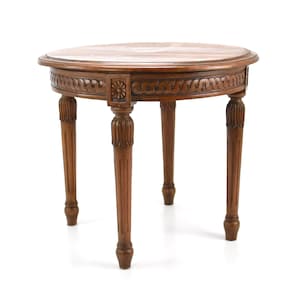 ChezRai - Vintage French Beautiful Wooden Round Carved Four Fluted Legs Side End Coffee Living Room Table Plant Stand Room Display