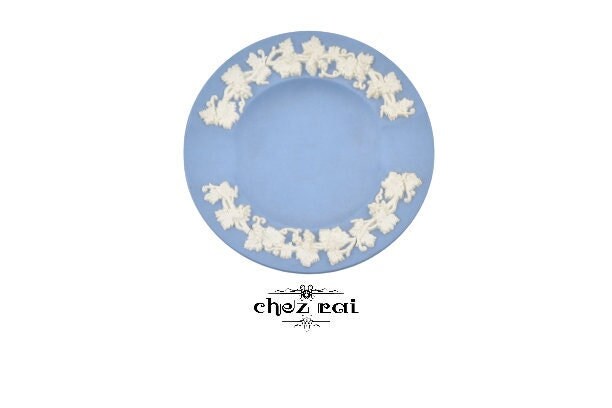 Vintage Wedgwood Blue Jasperware Cendrier Bordure Gaufrée Made in England Idée Cadeau/Chez Rai