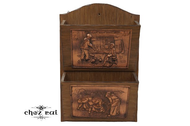 Vintage Français Trouvé Mur Monté Rack de Lettres avec 2 Billets Rangement Slot House Lettre Holder 