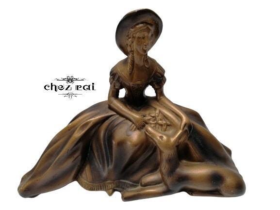 Figurine Vintage Lady Woman With Fawn Shelf Display Statue Decorative Gift Idea Figure Room Décor Go