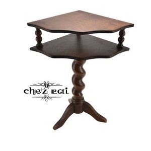 Vintage French Heavy Wooden Corner Stand Book Table Telephone Remote Living Room Coffee Room Display Plant Stand Twist Column /ChezRai
