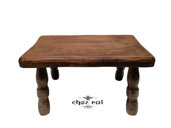 Vintage Français Found Heavy Wood Mini Bench Step Stool Seat Kid's Room Nursery Toy Display Plantpot