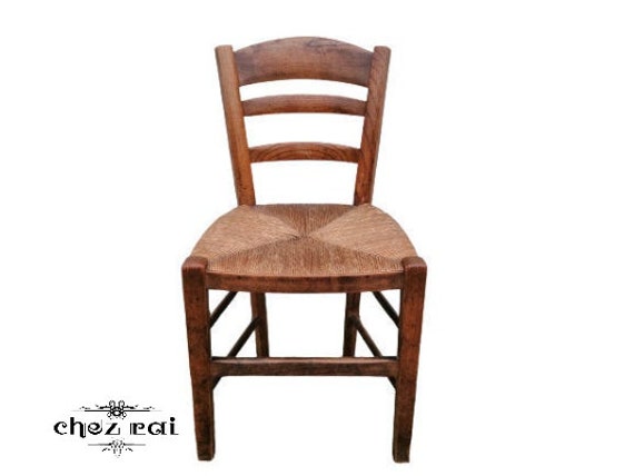 Vintage Français Oak Hardwood Chair Rush Seat Framhouse Rustic Country Cottage Lodge Dinning Table K