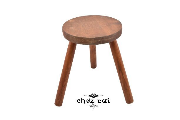 Vintage Français Bois Trois Pattes Tabouret Rond Plante Stand Ferme Cottage Grange Pendaison Idée Ca