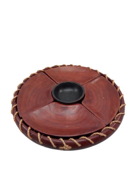 Vintage Wooden Snack Rack Plate Dipping Stand Tableware Serving Vintage Bowls Dish Padauk Serviteur