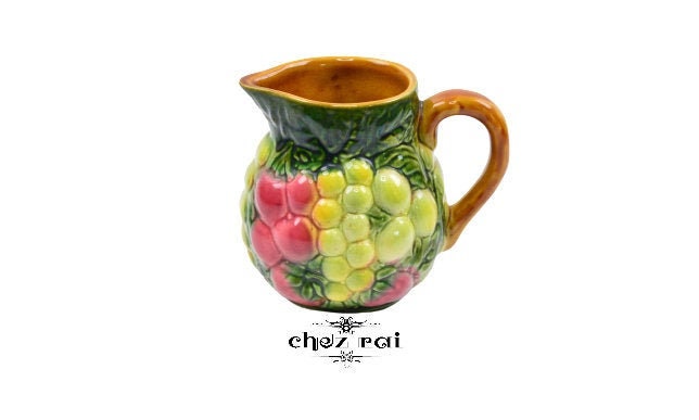 Millésime Français Petite Majolica Belle Salins Les Bains Céramique Fruit Jug Grapes Water Pitcher M