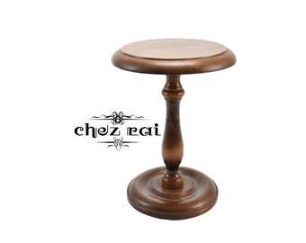 Vintage French 16" Small Wooden Pedestal Side Table Living Room Display Stand End Table Wood Kitchen Plant Stand / ChezRai