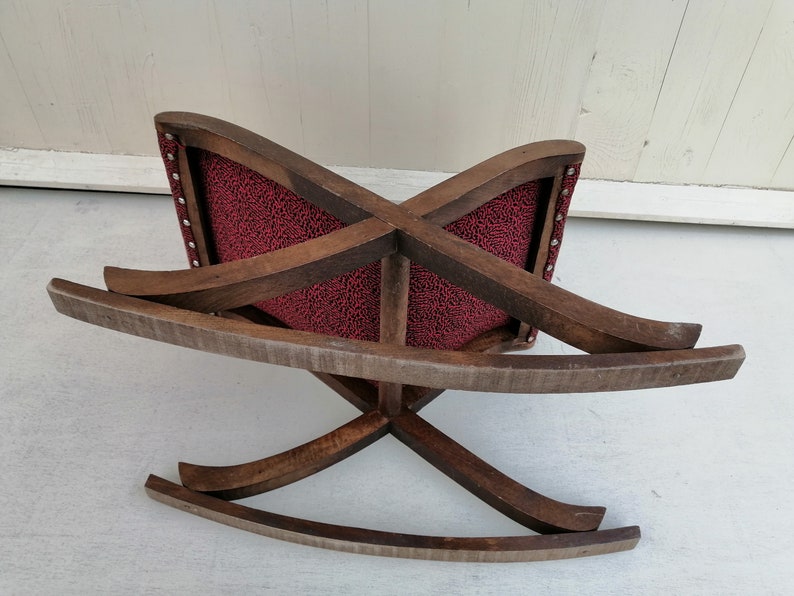 Vintage Wooden Rocking Footstool Footrest Wood Cushioned Etsy