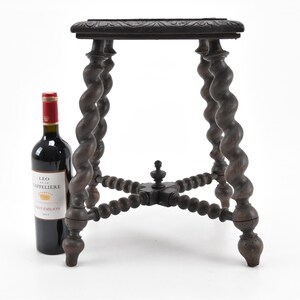 Antique Wooden Stool – Barley Twist Legs, Rustic Home Decor image 2