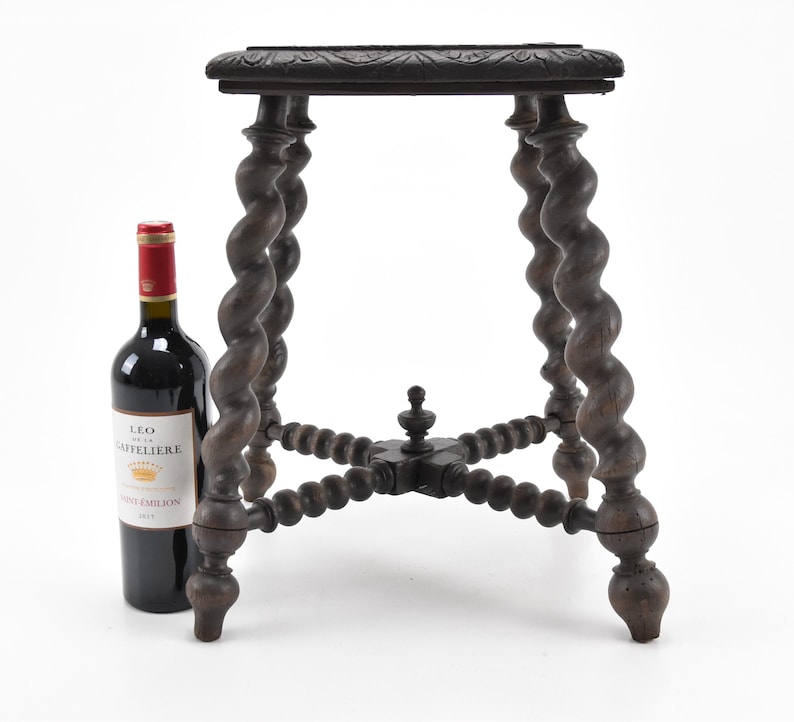 Antique Wooden Stool – Barley Twist Legs, Rustic Home Decor image 2