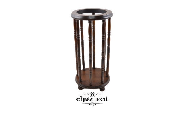 Vintage Français Trouvé en Bois Spindled Umbrella Holder Stand Bois Bâton de Marche Canne Couloir En