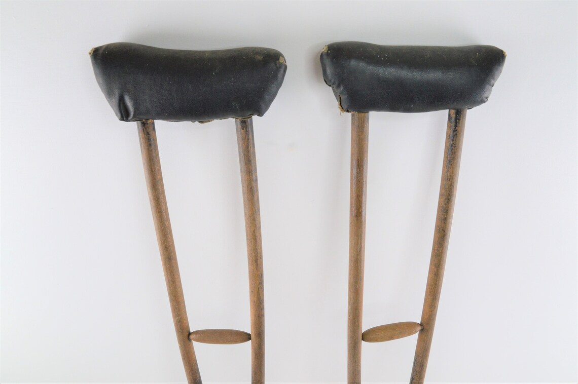 Vintage French Found Crutches Walking Aid Wooden Wood Prop Etsy