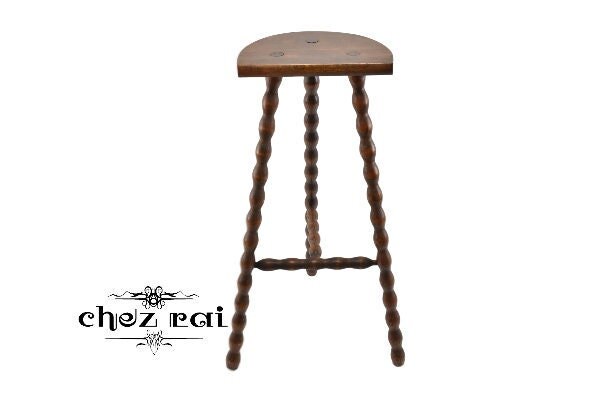 Vintage Français Grand Bois Bobbin D Forme Tabouret Chaise Cuisine Table Ferme Cottage Grange Plante