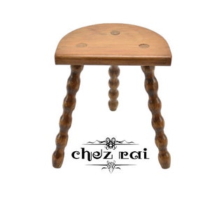 Vintage French 13&quot; Small Wooden Light Coloured Bobbin D Stool Plant Stand Room Display Gift Idea Wood Tabouret Milking Stool / ChezRai