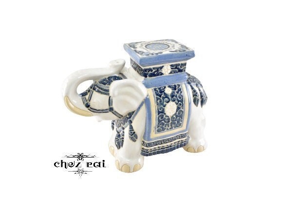 Vintage Ceramic Extra Large Beautiful Elephant Stool Garden Seat Flower Stands Plant Stand Ornament 