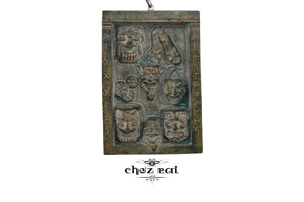 Vintage Grec en Terre Cuite Poterie Miniature Plaque Murale Murale Accrochage Mural Décor Décors Fab