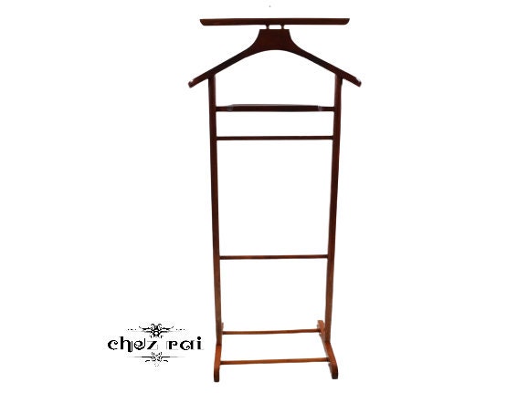 Vintage Valet de Chambre Butler Single Row Plancher en Bois Vêtements Stand Hanger Costume Hôtel Bur