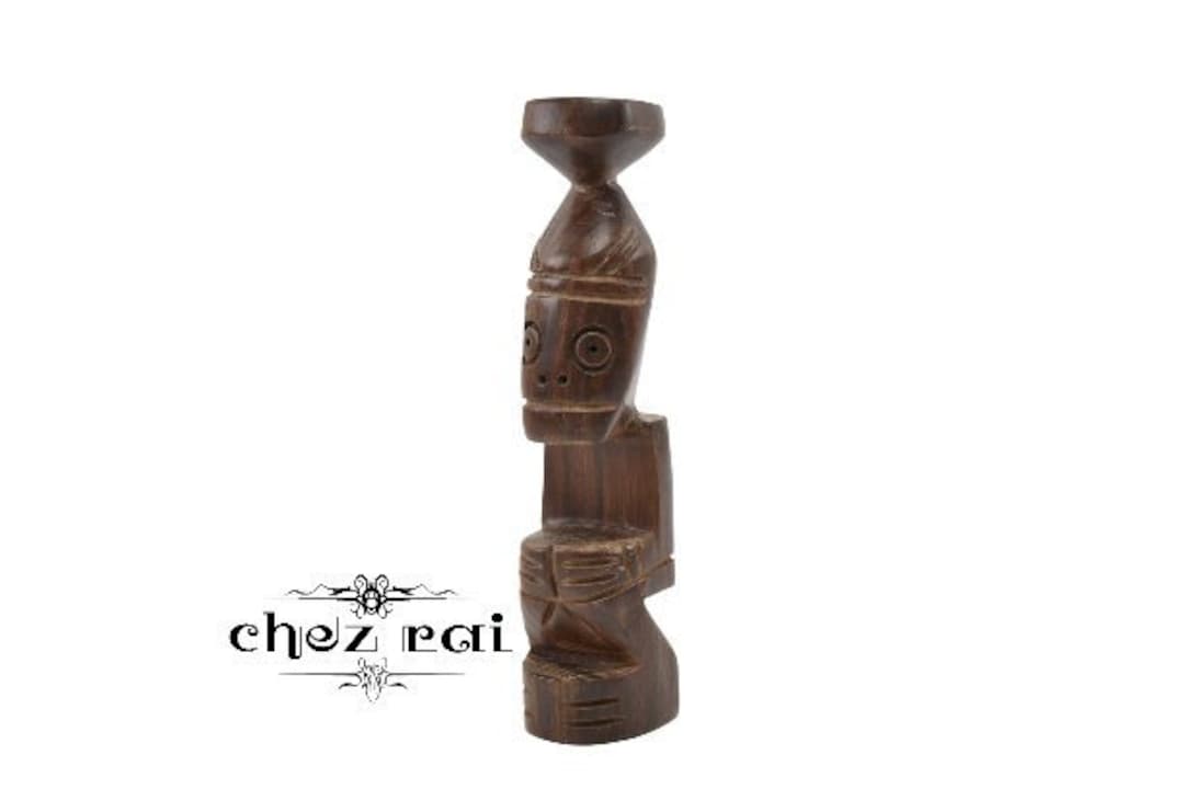 Vintage Hardwood Small Carved Tiki Statue Shelf Display Stand Wood Decoration Gift Idea Figure Figurine Vintage Gift / Chez Rai