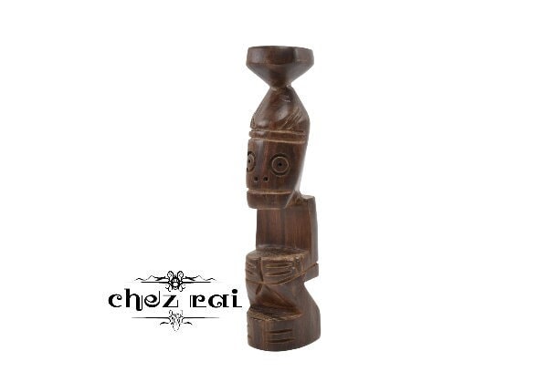 Vintage Hardwood Small Carved Tiki Statue Shelf Display Stand Wood Decoration Gift Idea Figure Figur