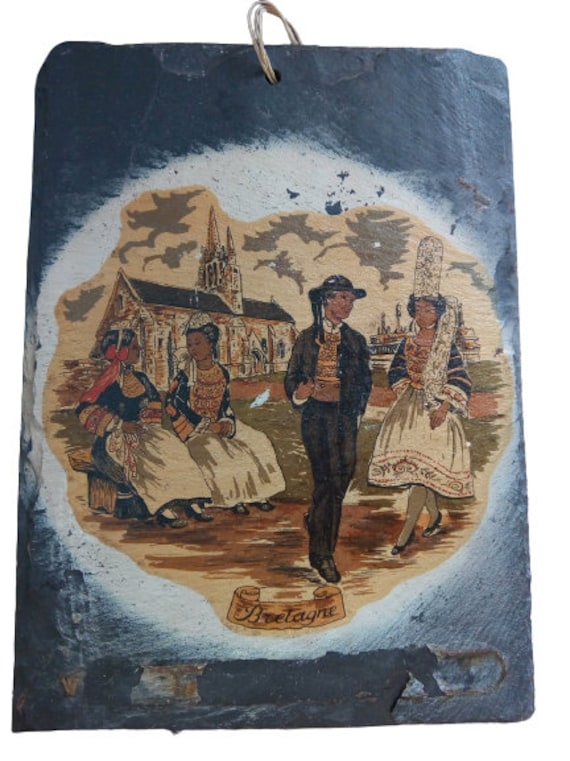 Vintage Bretagne Slate Wall Plaque Brittany Hanging Shelf Display Home Decor Ornament Past Times Swe