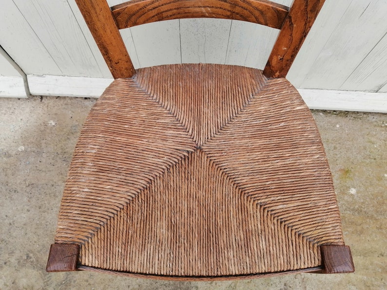 Vintage French Oak Hardwood Chair Rush Seat Framhouse Rustic Country Cottage Lodge Dinning Table Kitchen Chair Conservatory / Chez Rai image 3
