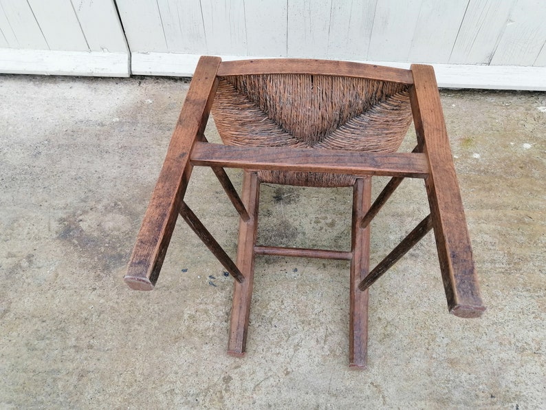 Vintage French Oak Hardwood Chair Rush Seat Framhouse Rustic Country Cottage Lodge Dinning Table Kitchen Chair Conservatory / Chez Rai image 8