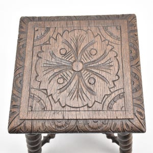 Antique Wooden Stool – Barley Twist Legs, Rustic Home Decor image 5