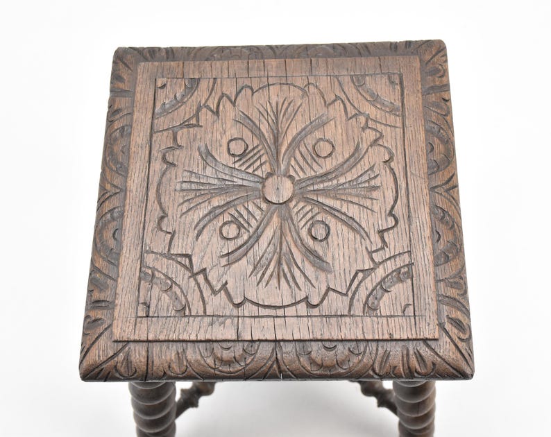 Antique Wooden Stool – Barley Twist Legs, Rustic Home Decor image 5