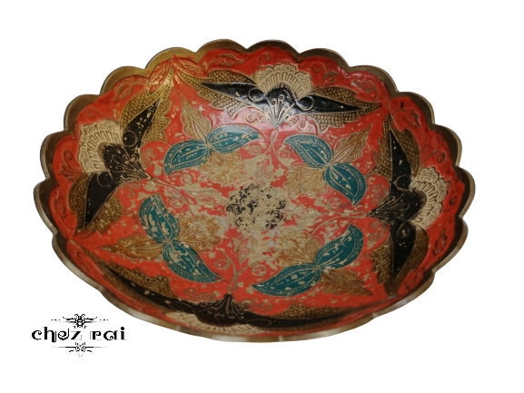 Vintage Brass Bowl Dish Boho Décor Pétoncle Plat Pédestal Bol Décoratif/Chez Rai