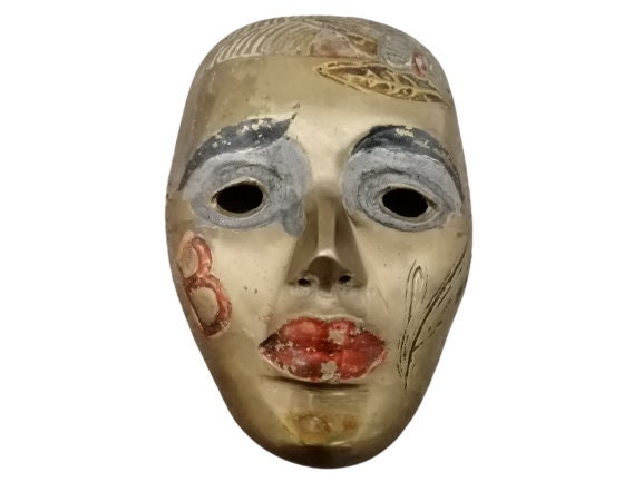 Vintage Brass Art Mask Small Gift Woman Face Decorative Wall Hanging Mother's Day Theatre Acteur B/C