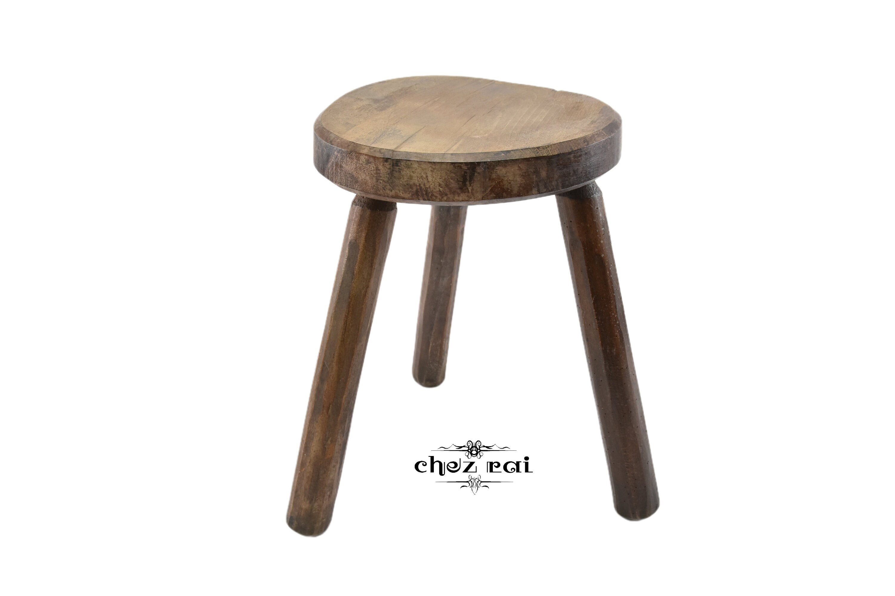 Vintage Français Bois Primitif Lourd Rustique Tabouret Ferme Cottage Plante Stand Room Décor Pendais