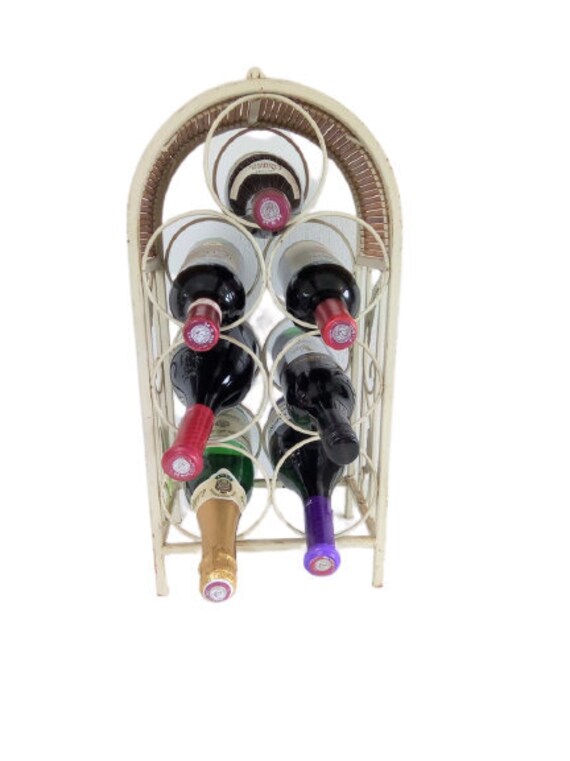 Vintage Metal Wine Bottle Rack Seven Bottles Drink Grapes Home Decor Kitchen Farmhouse Rustic Arch F