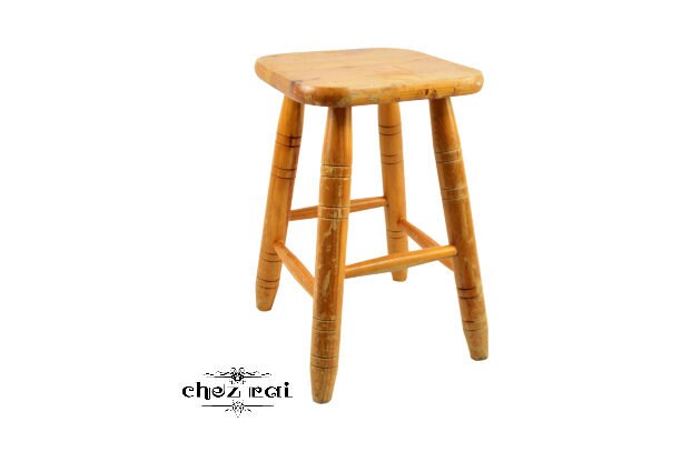 Vintage Pinewood Stool Tabouret Medium Height Rustic Farmhouse Seating Plant Stand Square Chair Disp