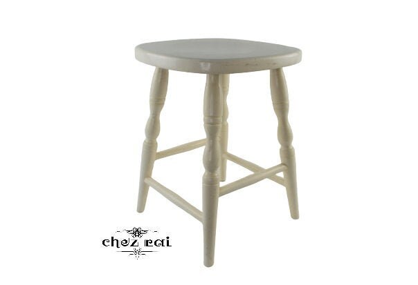 Vintage Français Trouvé Bois Franc Peint Quatre Pattes Usine de Tabouret Cuisine Stand Chair Seat/Ch