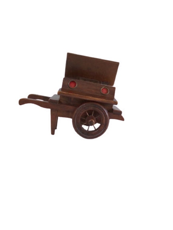 Vintage Wooden Musical Box Storage Trinket Jewelry Hand Cart Desk Decor Home Shelf Display Ornement