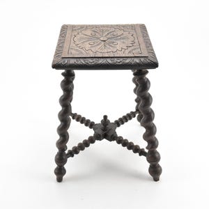 Antique Wooden Stool – Barley Twist Legs, Rustic Home Decor image 1