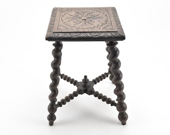 Antique Wooden Stool – Barley Twist Legs, Rustic Home Decor