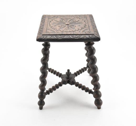 ChezRai - Antique Wooden Stool Barley Twist Legs Wood Foot Rest Rustic Country Home Decor Rustic Cottage Decoration Room Display circa 1900s
