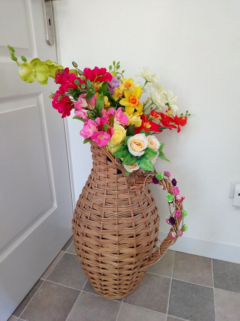 Vintage Tall Rattan Vase Wicker Pitcher Home Decor Decorative Etsy