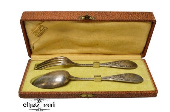 Vintage Français Fourche en Boîte Plaquée Argentée Sertie de Fourchettes Originale Couverts Cuisine/