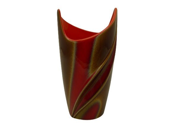 Vintage Français Céramique Brun Rouge Crème Vase Fleurs Afficher Couleurs Frappantes Décor Maison Jo