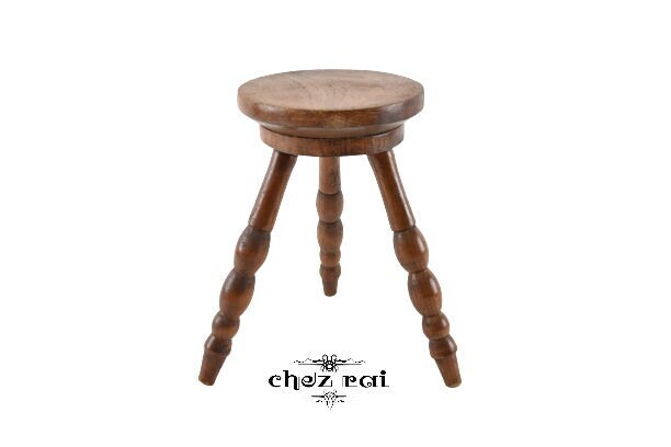 Vintage Français Petit Mignon Insolite Rond Bois Tabouret Plante Stand Couloir Ferme Cottage Pendais