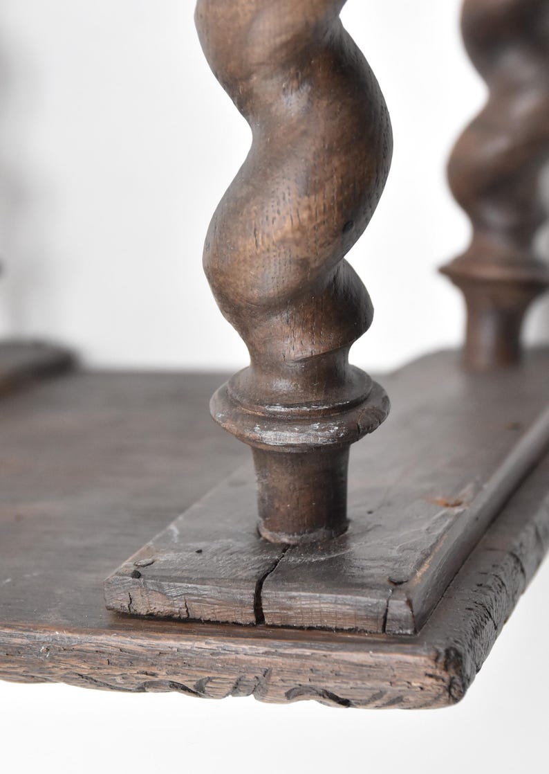 Antique Wooden Stool – Barley Twist Legs, Rustic Home Decor image 9