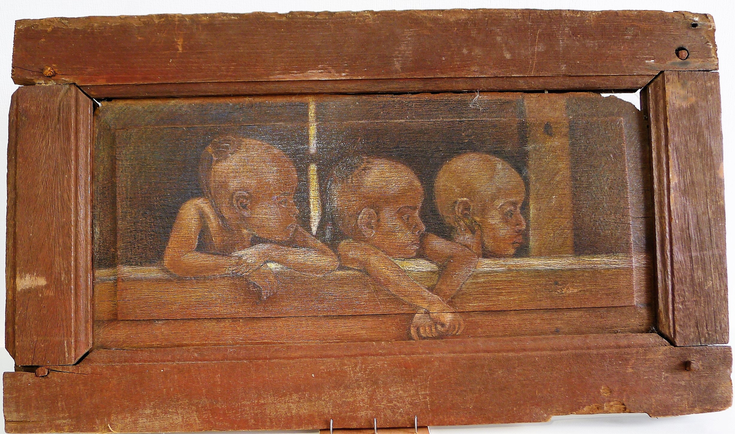 Vintage Thai Handmade Wall Hanging Art Three Little Boys Siam Siamese Thailand Traditional Pig Pony