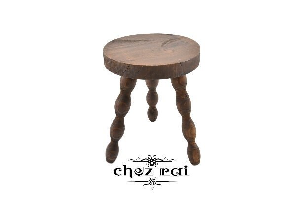 Vintage Petit Bois Rond Vis Jambe Tabouret Ferme Cottage Grange Plante Stand Affichage Couloir Chamb