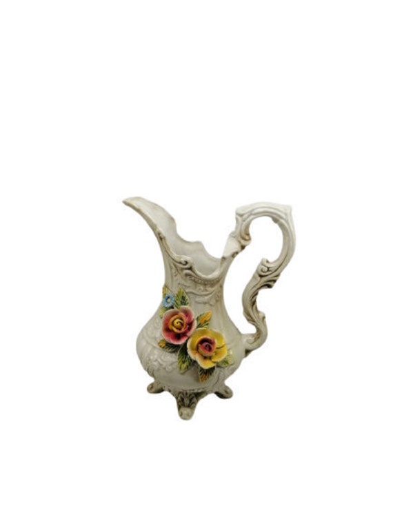 Vintage Italian Porcelain Capodimonte Hand Crafted Vase Pitcher Flower Container Stand Display Itali