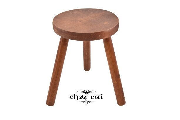 Vintage Français Bois Trois Pattes Tabouret Rond Plante Stand Ferme Cottage Grange Pendaison Idée Ca