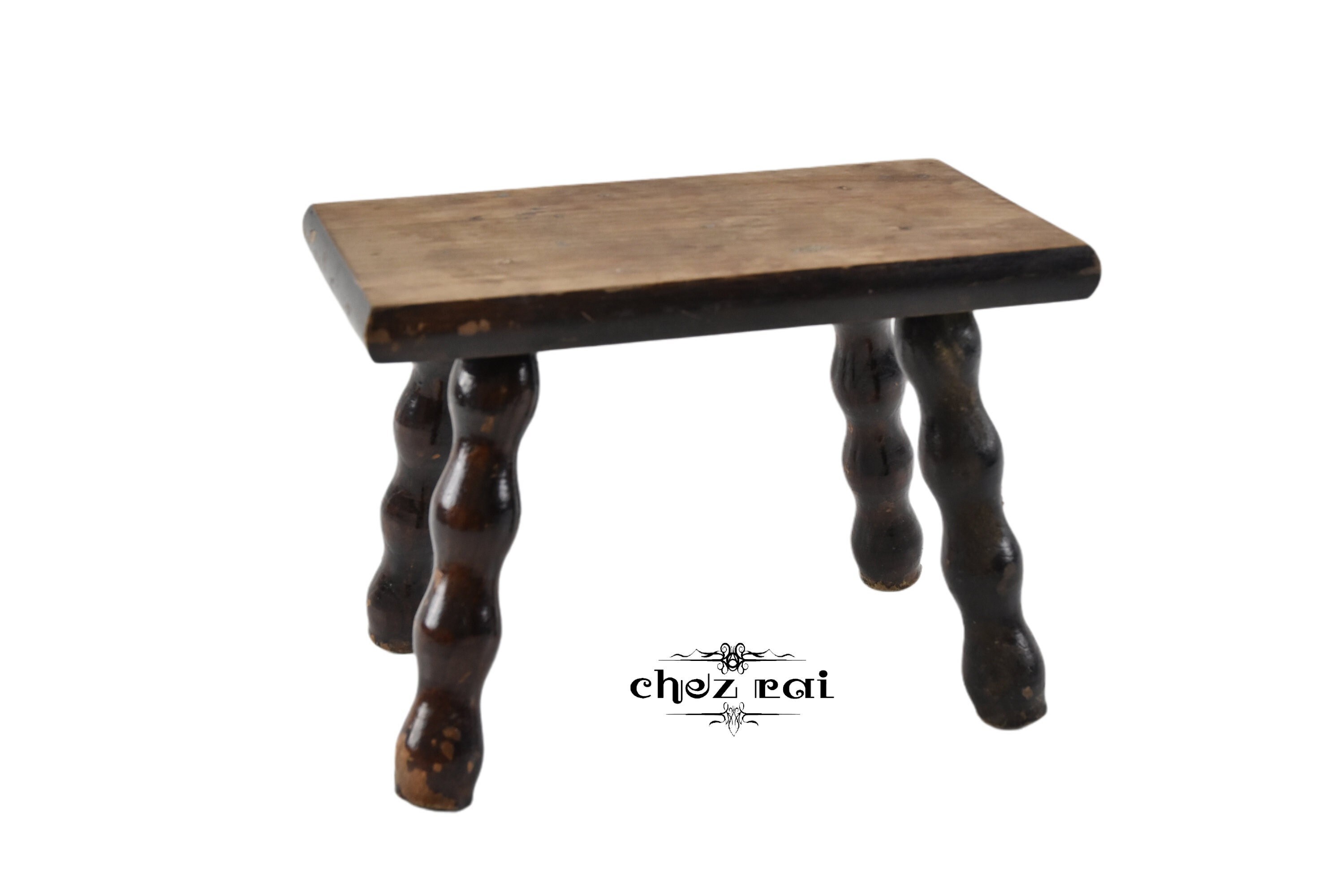 Vintage Français Bois Verni Mini Banc Step Tabouret Siège Chambre d'enfant Pépinière Jouet Affichage