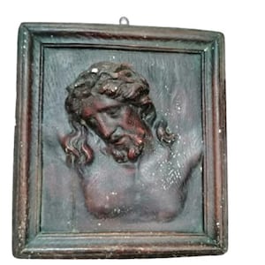Vintage French Jesus Plaster Plaque Wall Piece Wall Hanging Wall Decor Religious Plaster Jesus Portait With Crown Of Thorns  / Chez Rai