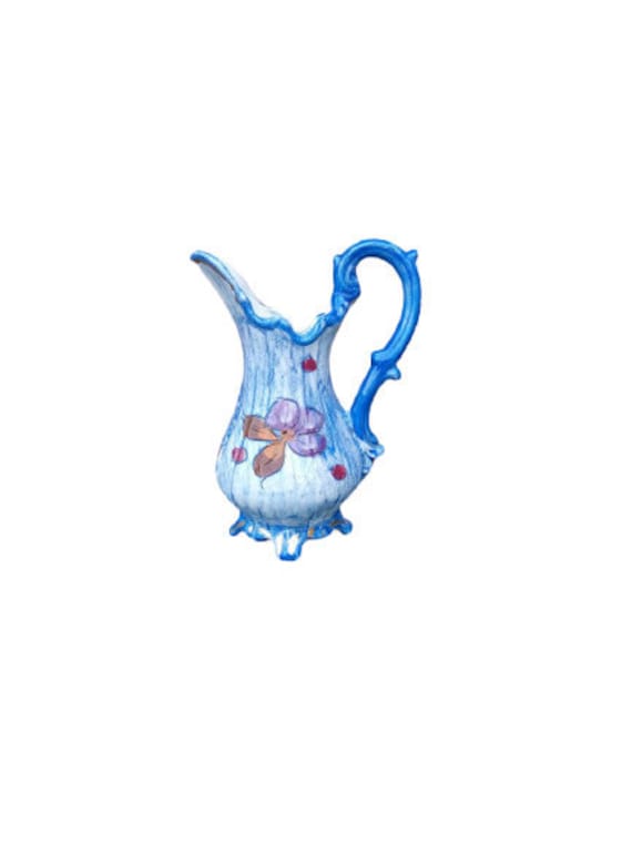 Vintage Ceramic Jug Vase Dipinto A Mano Italy Peinture à La Main Jug Italien Signé Poterie Céramique